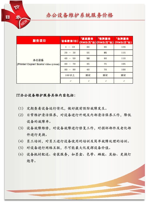 辦公設(shè)備維修服務(wù)費用