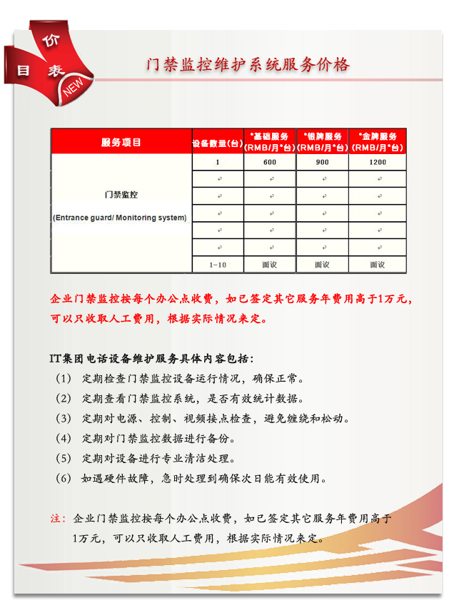 門禁監(jiān)控維護服務(wù)費用